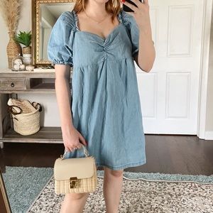 Denim Puff Sleeve Milkmaid Sundress